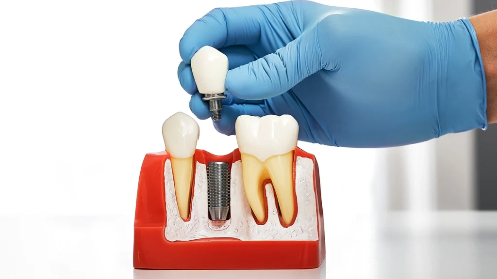 Dental implant model showing treatment planning after cancer therapy