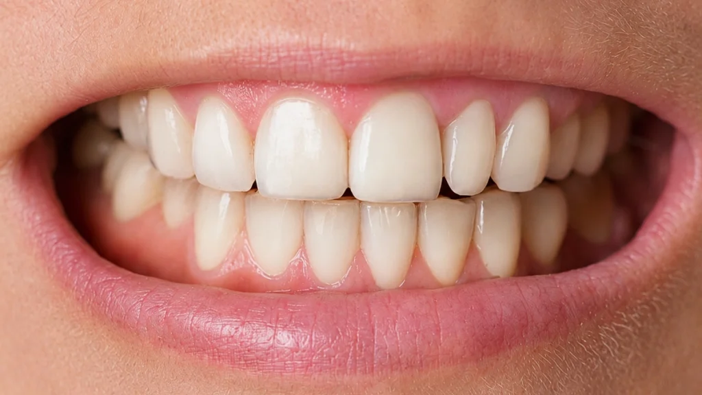 Close-up of teeth showing bite pressure and signs related to bruxism