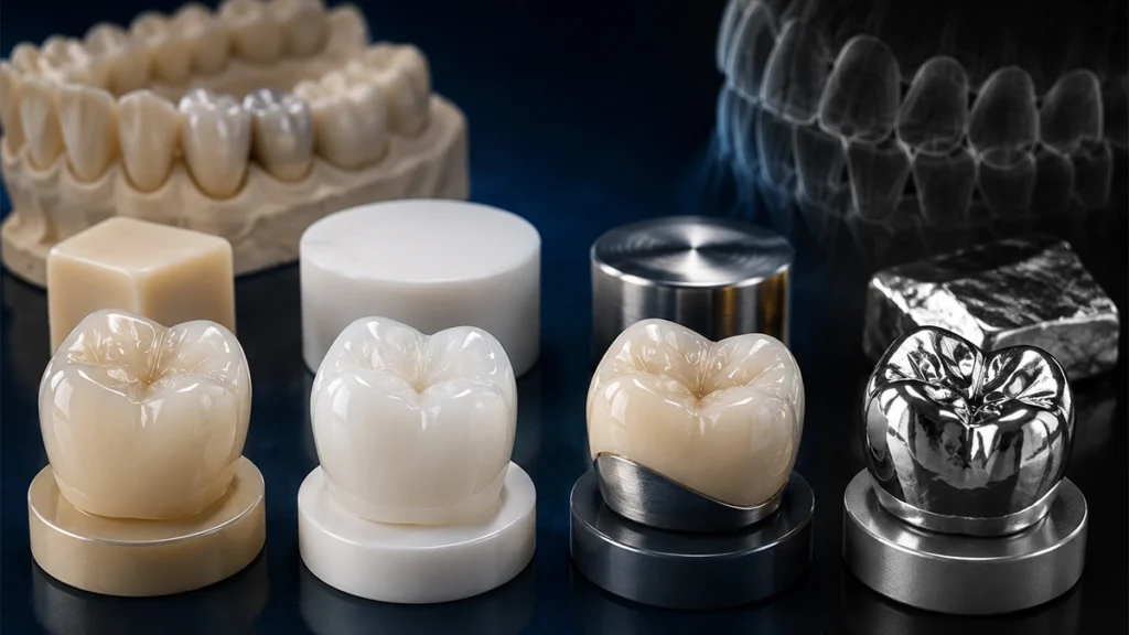 Comparison of zirconia, E-max, porcelain-fused-to-metal, and gold dental crowns for bruxism