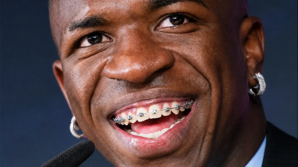 Vinícius Jr smiling with braces during public appearance