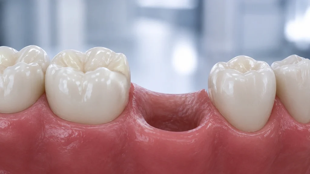 Missing tooth space between natural teeth before implant treatment
