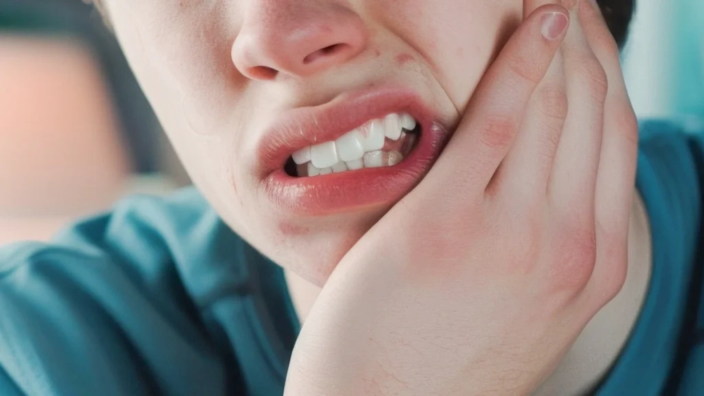 Patient experiencing severe dental pain after implant surgery