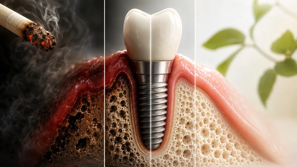 Smoking bone healing and osseointegration
