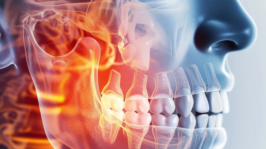 Jaw joint illustration showing dental implant planning for patients with TMJ