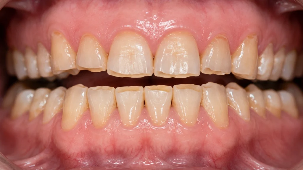 Teeth showing visible wear from grinding and bruxism