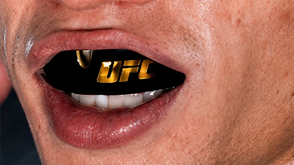 UFC mouthguard worn by an MMA fighter to protect the teeth during combat