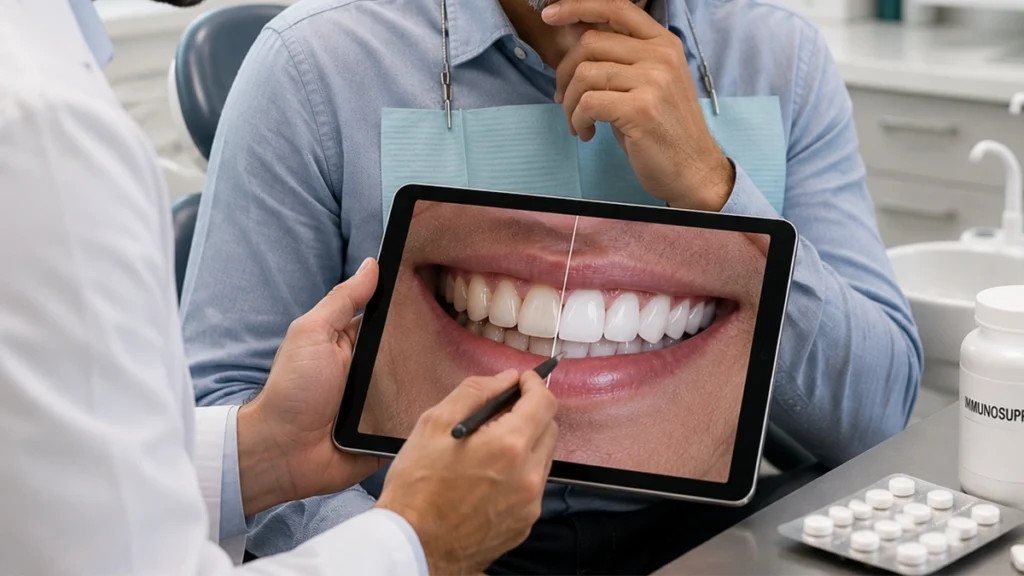 Veneer consultation for patients taking immunosuppressants or steroids