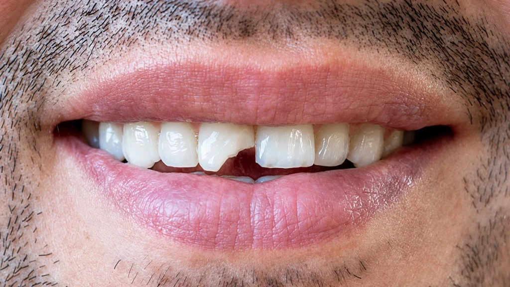 Chipped front tooth showing a common dental injury in UFC fighters and combat sports