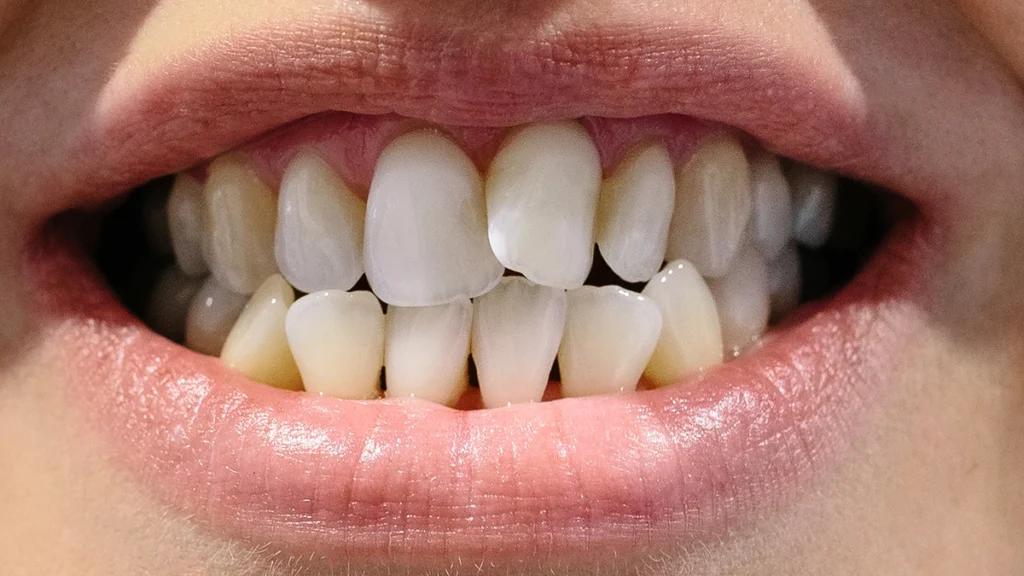 Crooked and crowded teeth with bite misalignment before orthodontic treatment