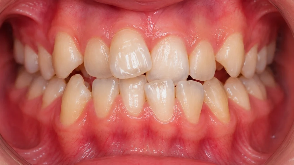 Crowded and overlapping front teeth before Invisalign treatment