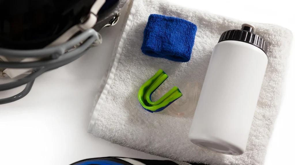 Sports mouthguard and hockey protective gear for preventing dental injuries