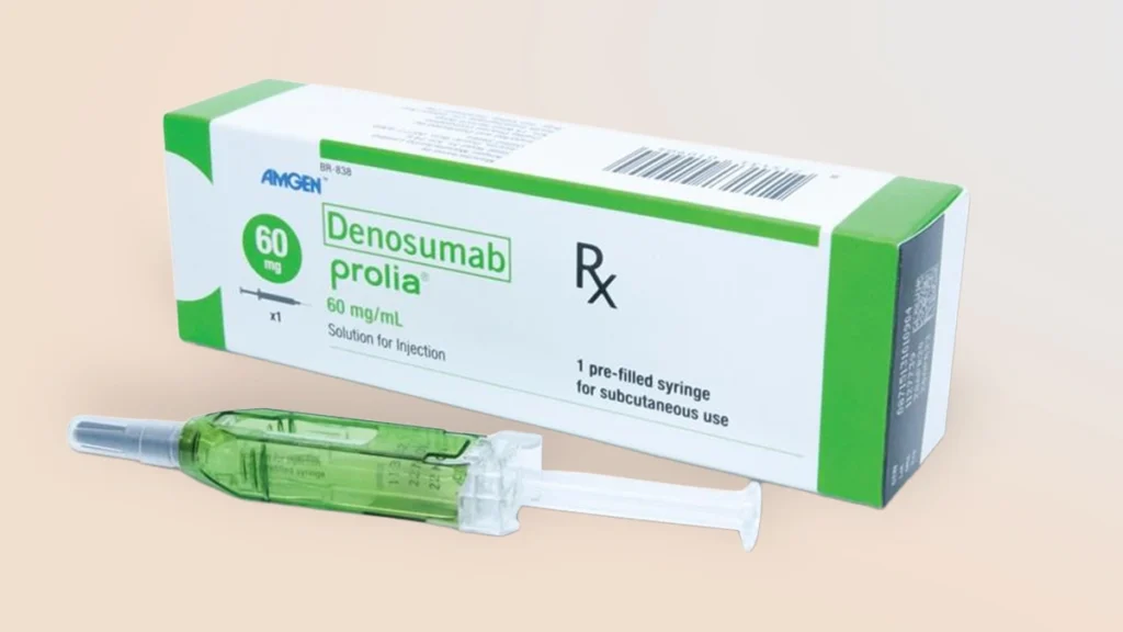 Denosumab Prolia injection used for osteoporosis treatment and dental crown planning