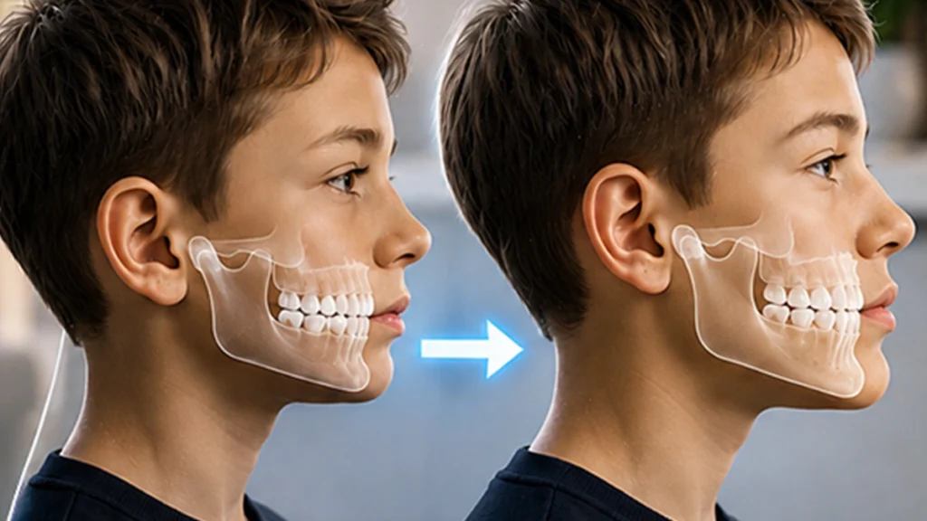 Jaw growth and bite development in a child during orthodontic treatment planning