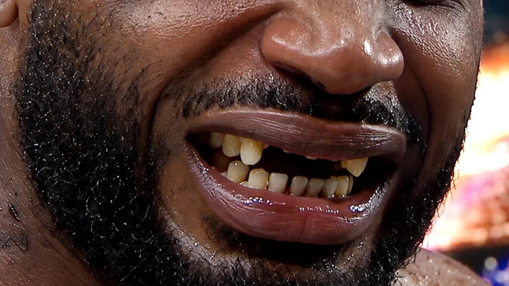 MMA fighter showing dental trauma after a fight and signs that require a dentist