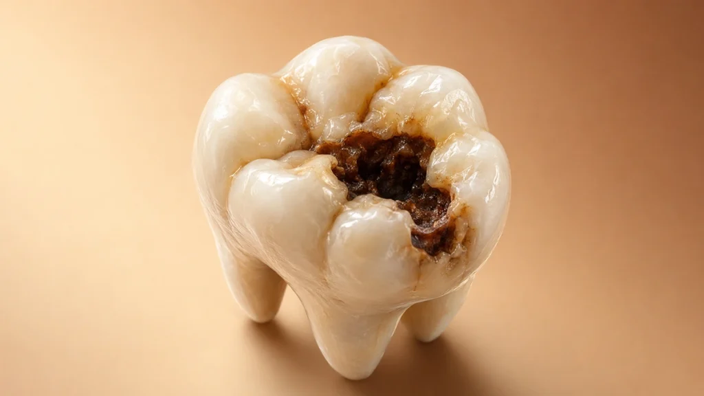 Large cavity and severe tooth decay in a molar
