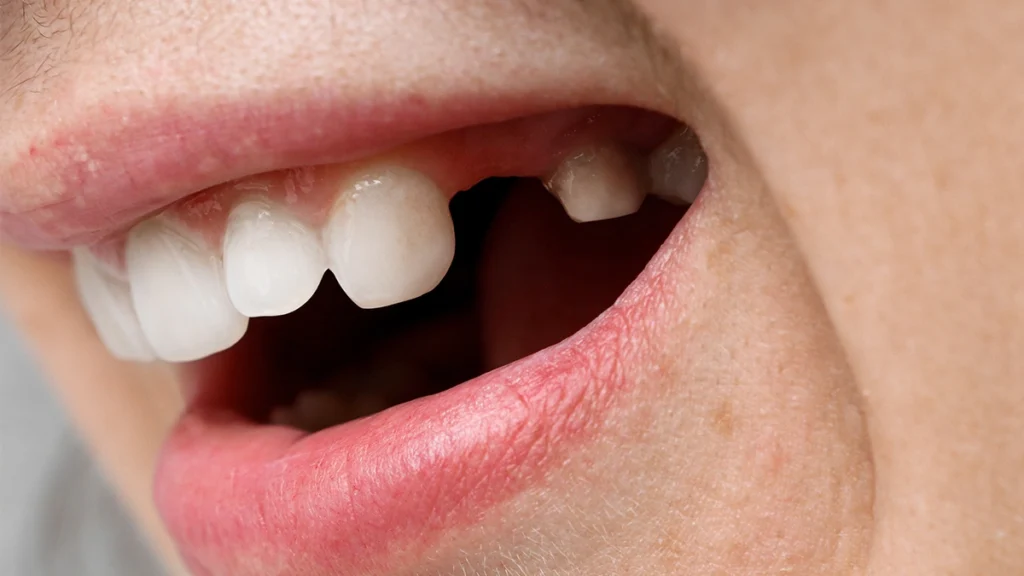 Missing front tooth before dental implant treatment
