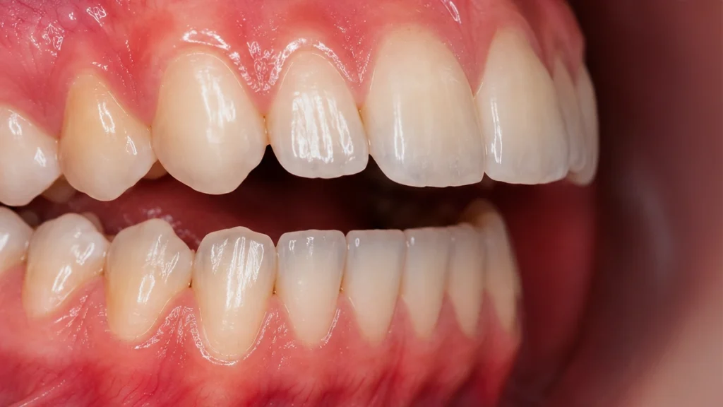 Overjet showing upper front teeth protruding in front of the lower teeth before Invisalign treatment