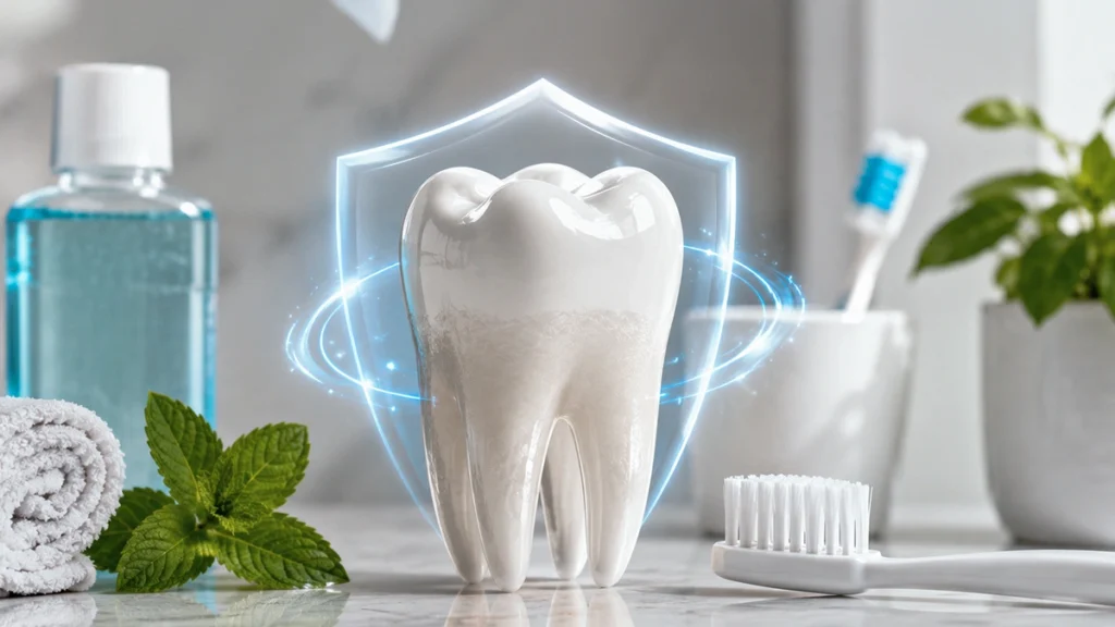 Tooth enamel protection concept with toothbrush, toothpaste, and oral care products