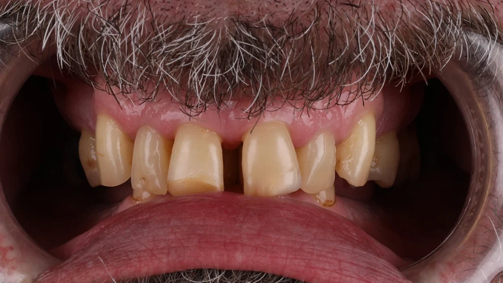 Missing and misaligned front teeth before orthodontic treatment