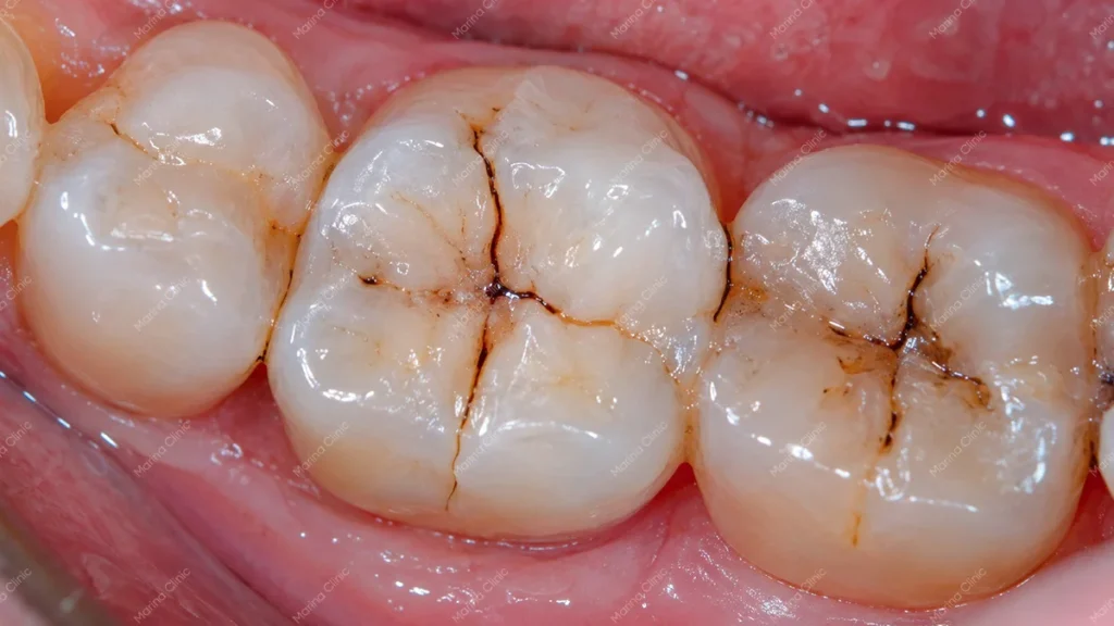 Cracked molar teeth that may require a dental crown