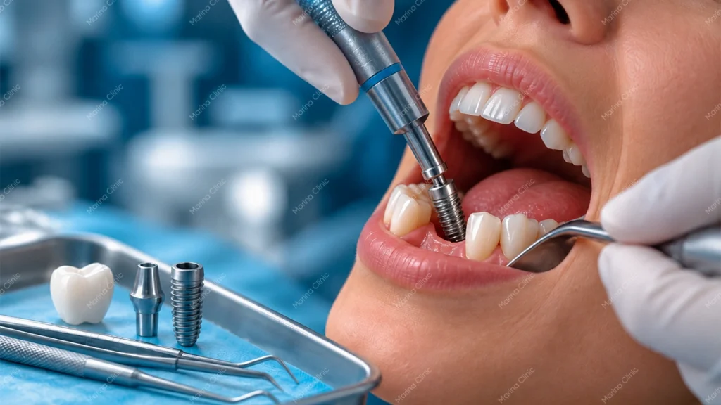 Affordable dental implant treatment with dentist placing an implant