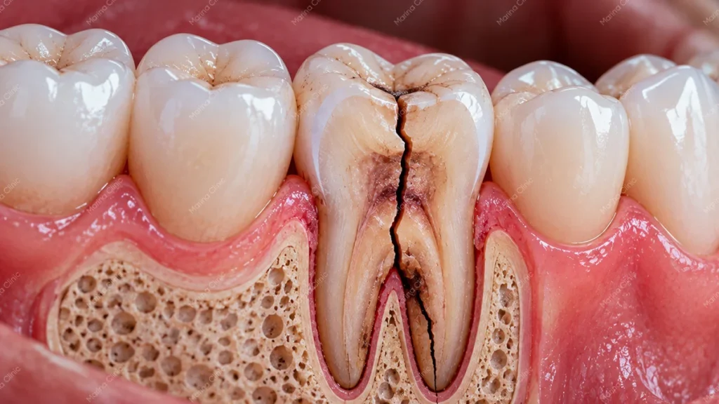Vertical root fracture in a severely damaged molar
