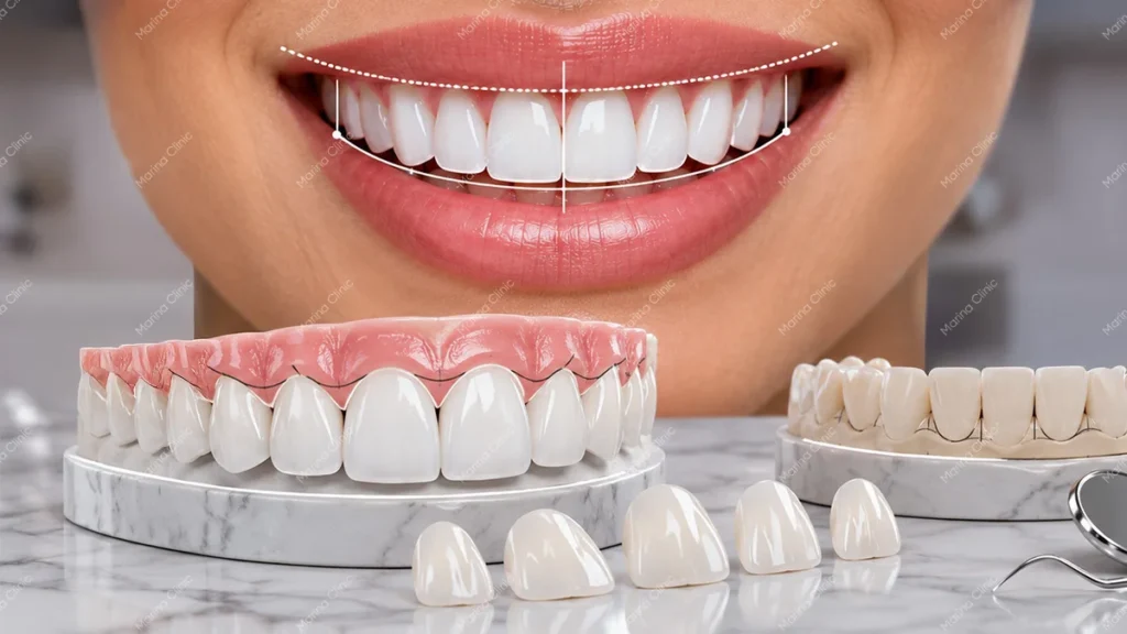 Smile analysis showing smile line, tooth visibility, and veneer planning