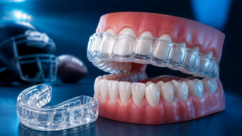 Sports mouthguard for NFL players protecting teeth during football