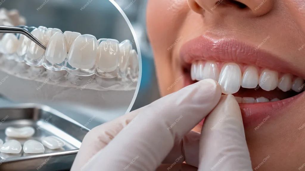 Dentist fitting a veneer while comparing 12 veneers cost vs 20 veneers cost