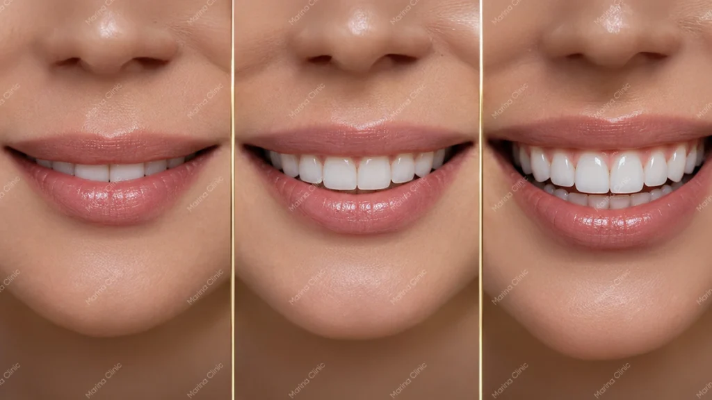 Smile assessment comparing tooth visibility for 8, 16, or 20 veneers