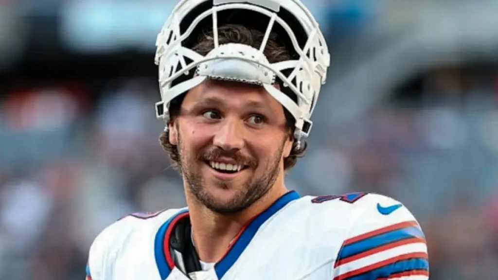 Josh Allen's smile while wearing a Buffalo Bills football uniform
