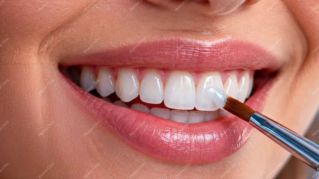 Dental bonding cost vs veneers cost in Turkey, showing composite resin application to front teeth for cosmetic smile enhancement.