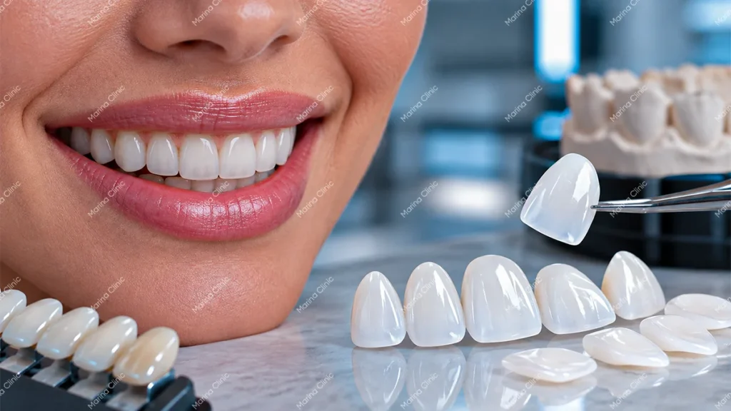 Dental veneers and shade samples illustrating veneers cost per tooth in Turkey vs Germany