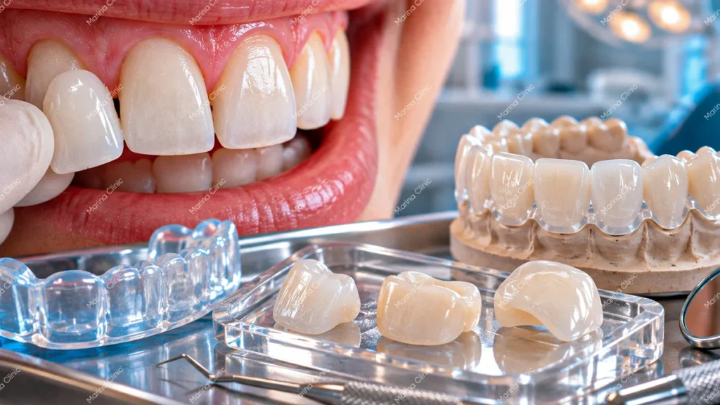 Veneer treatment comparison with dental models and ceramic restorations